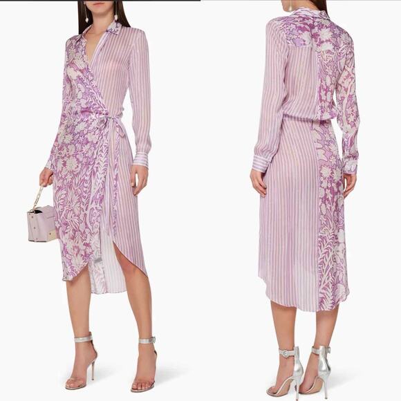 HEMANT & NANDITA Multi-Print Sequin Wrap Midi Dress Size Large - Picture 1 of 12